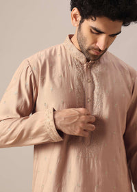 Beige Embroidered Kurta Set In Silk With Bead Work