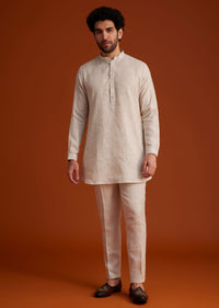 Beige Embroidered Kurta Jacket Set