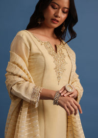 Beige Embroidered Kurta Palazzo With Dupatta