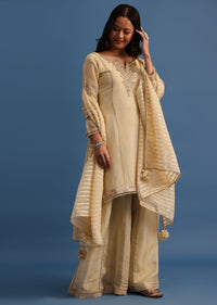 Beige Embroidered Kurta Palazzo With Dupatta