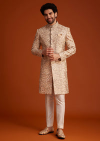 Beige Embroidered Sherwani With Detailed Motifs