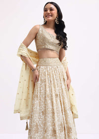 Beige Embroidered Tissue Lehenga Choli Set