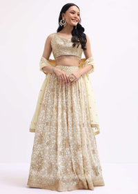 Beige Embroidered Tissue Lehenga Choli Set