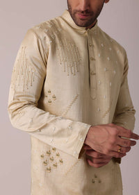 Beige Festive Art Silk Kurta Set For Men