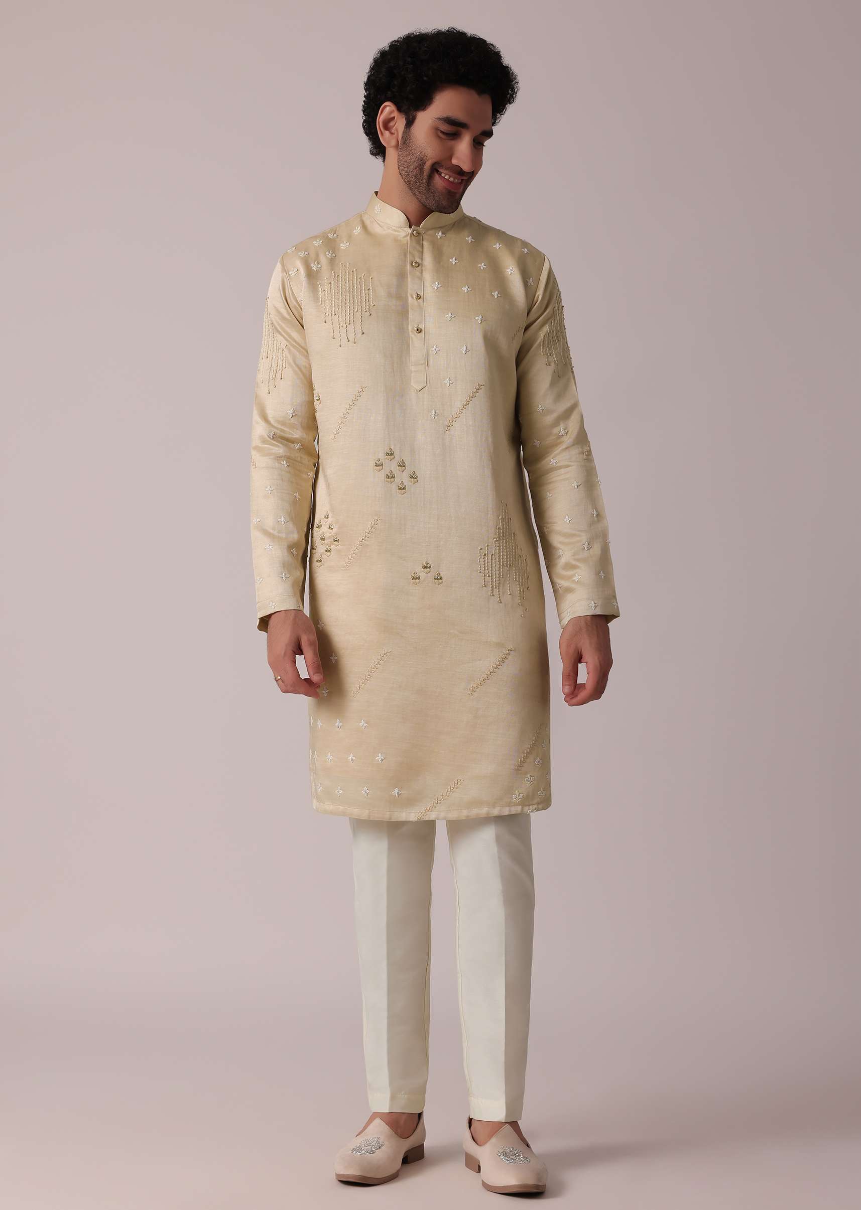 Beige Festive Art Silk Kurta Set For Men