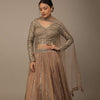 Beige Festive Sequins And Zari Embroidered Lehenga Set In Chinon