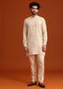 Beige Floral Hand Embroidered Kurta Jacket Set