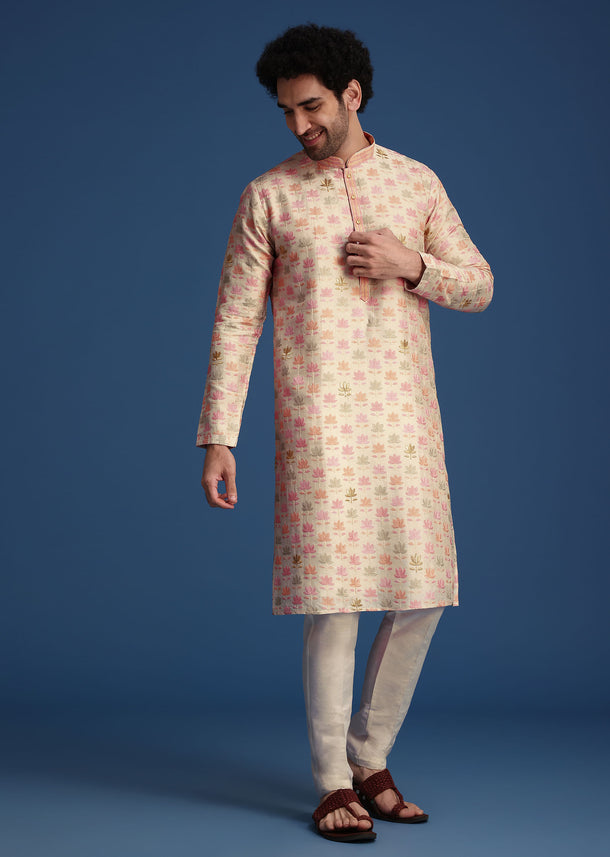 Beige Floral Printed Kurta Set