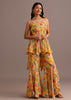 Beige Floral Printed Kurti Sharara Suit With Tissue Dupatta