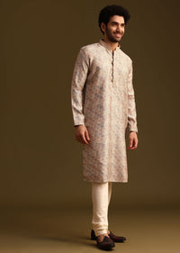Beige Flower Print Kurta Set