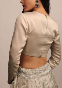 Beige Full Sleeves Blouse in Satin With Round Neckline