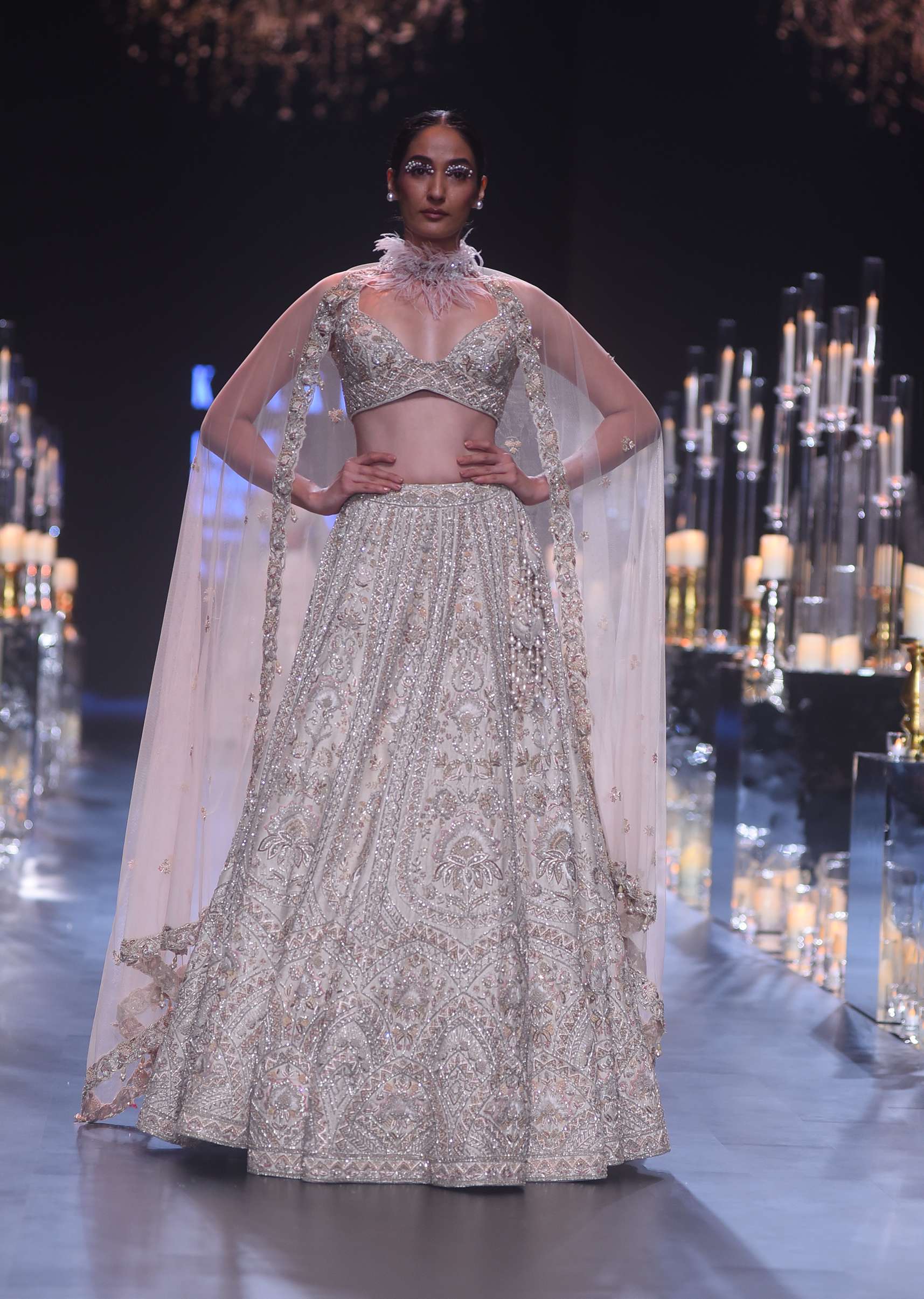 Beige Gold Bridal Lehenga Set With Zardozi Embroidery And Cutwork Detail