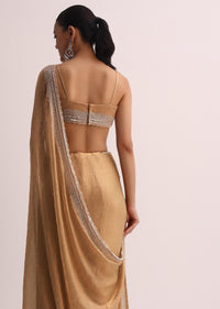 Beige Gold Saree With Cutdana Border And Unstitched Blouse