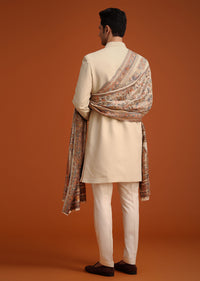 Beige Hand Embroidered Indo Western Set With Dupatta