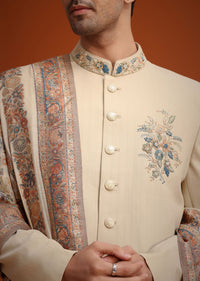 Beige Hand Embroidered Indo Western Set With Dupatta