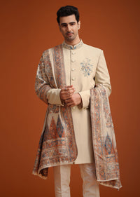Beige Hand Embroidered Indo Western Set With Dupatta