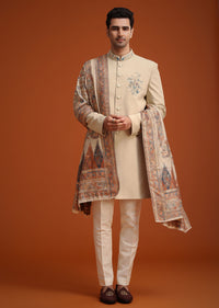 Beige Hand Embroidered Indo Western Set With Dupatta