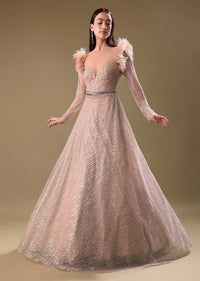 Beige Hand Embroidered Sequins Gown