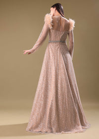 Beige Hand Embroidered Sequins Gown