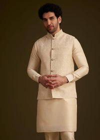 Beige Jacquard Nehru Jacket Set