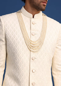 Beige Jacquard Sherwani And Kurta Set