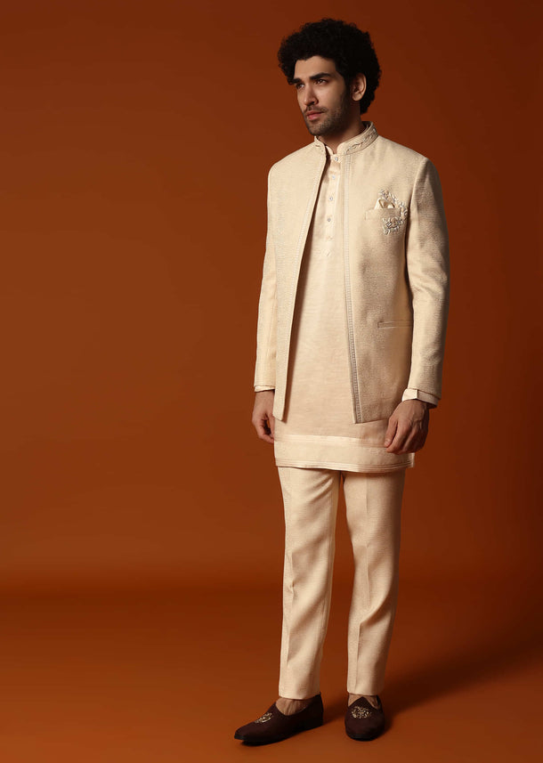 Beige Jodhpuri Set In Resham Work For Men