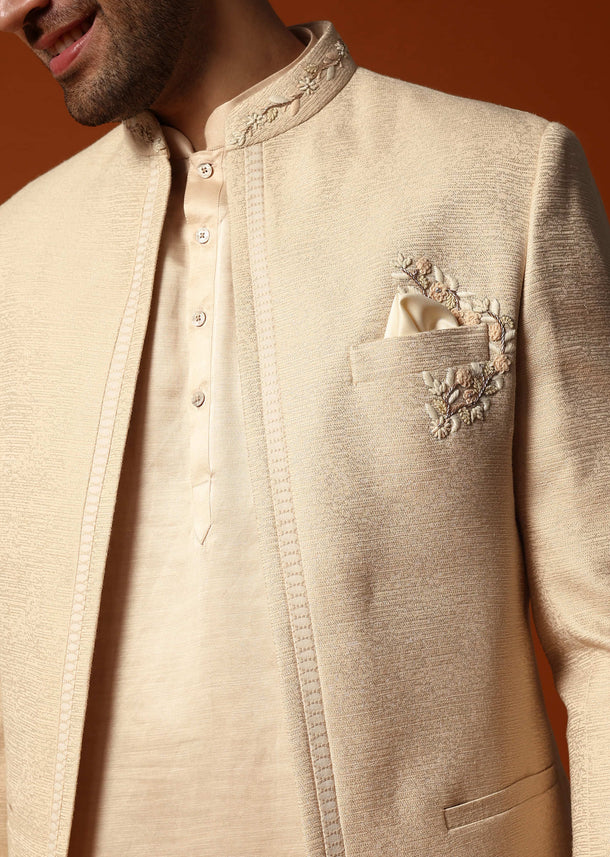 Beige Jodhpuri Set In Resham Work For Men