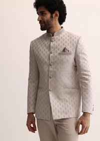 Beige Jodhpuri Suit With Self Work Embroidery For Men