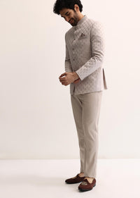 Beige Jodhpuri Suit With Self Work Embroidery For Men