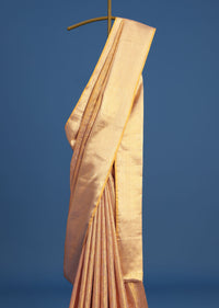 Beige Kanjivaram Woven Silk Saree With Gold Zari Weave
