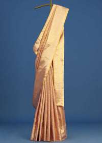 Beige Kanjivaram Woven Silk Saree With Gold Zari Weave