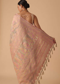 Beige Kashmiri Saree With Thread Detail And Unstitched Blouse Piece