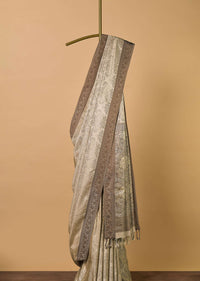 Beige Kashmiri Weave Saree In South Resham Silk And Unstitched Blouse Fabric