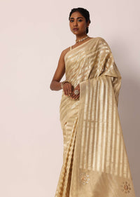 Beige Kora Silk Tissue Saree With Gota Patti Embroidery And Unstitched Blouse Piece