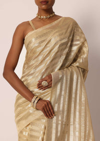 Beige Kora Silk Tissue Saree With Gota Patti Embroidery And Unstitched Blouse Piece