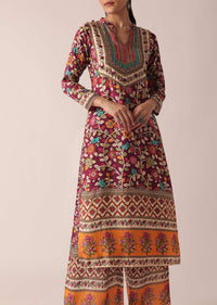 Beige Kurta And Pant Set With Printed Motifs