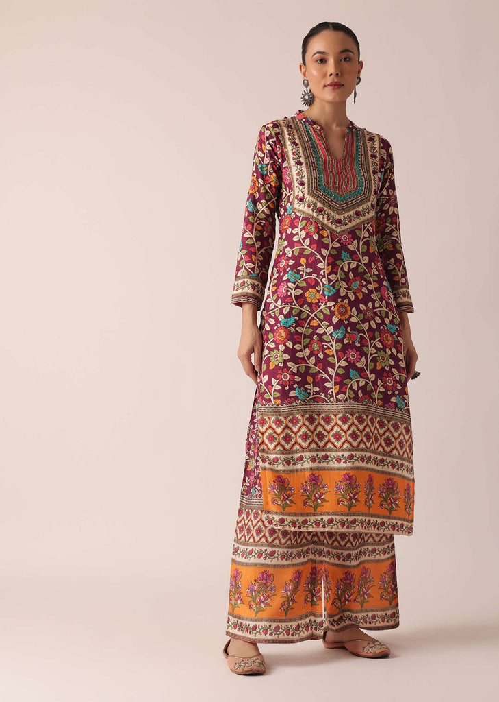 Beige Kurta And Pant Set With Printed Motifs