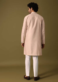 Beige Kurta Pant Set With Abla Work For Men