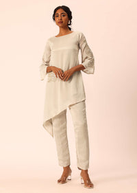 Beige Kurta Set With Asymmetric Hemline