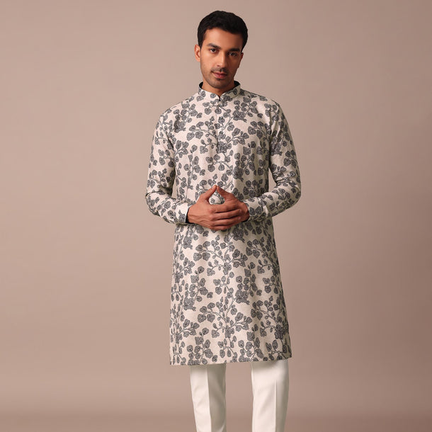 Beige Kurta With Thread Work Motifs