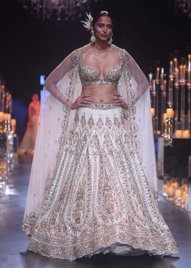 Beige Lehenga Set In Raw Silk With Sequin Embellishments And Pearl Work