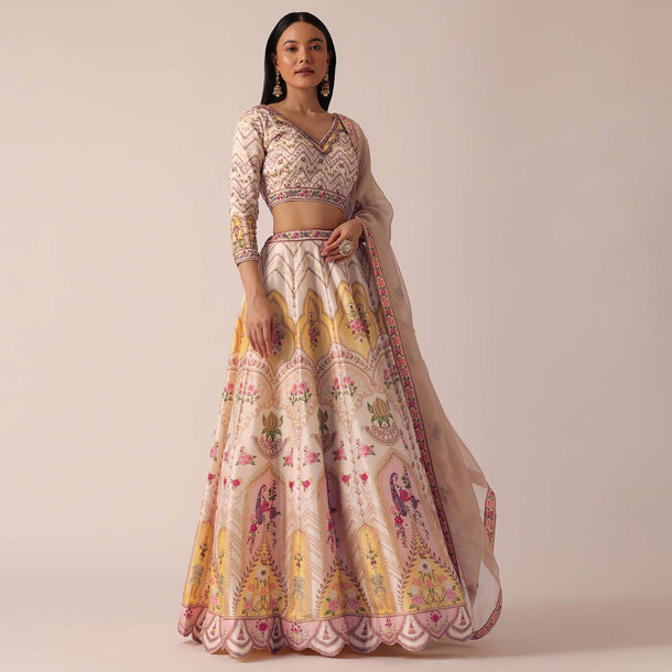 Beige Lehenga Set With Sequin Embellishments