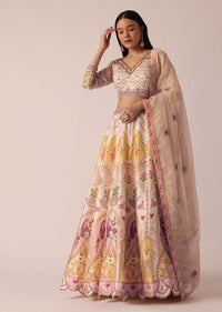 Beige Lehenga Set With Sequin Embellishments