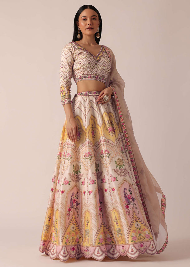 Beige Lehenga Set With Sequin Embellishments