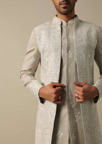 Beige Linen Indowestern Sherwani Set