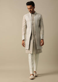 Beige Linen Indowestern Sherwani Set