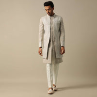 Beige Linen Indowestern Sherwani Set