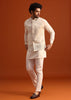 Beige Linen Silk Jacket Kurta And Jacket Set With Mirror Work