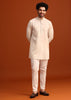 Beige Linen Silk Jacket Kurta And Jacket Set With Mirror Work