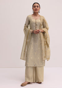 Beige Linen Silk Kurta Palazzo Set